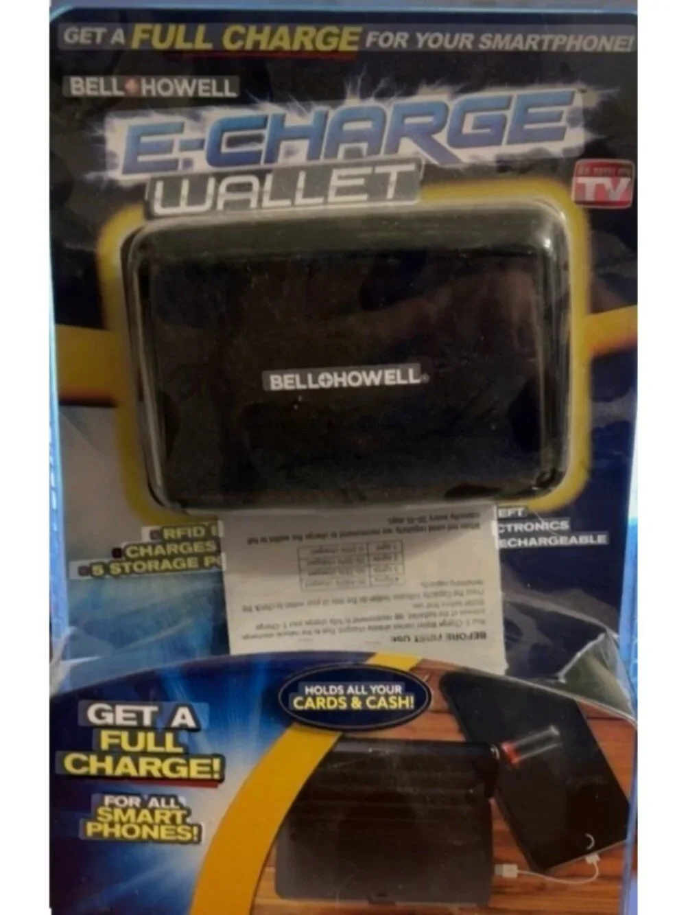 Bell Howell E-Charge Rfid Portable Wallet Phone Charger W/ Anti-Theft Protection